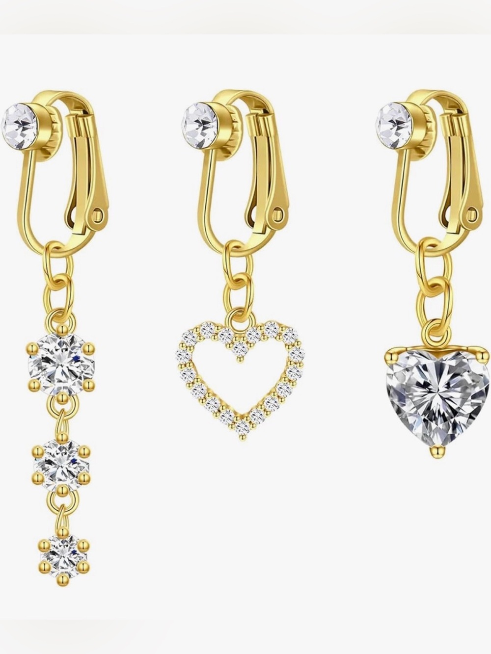 New 3pc clip on belly button jewelry